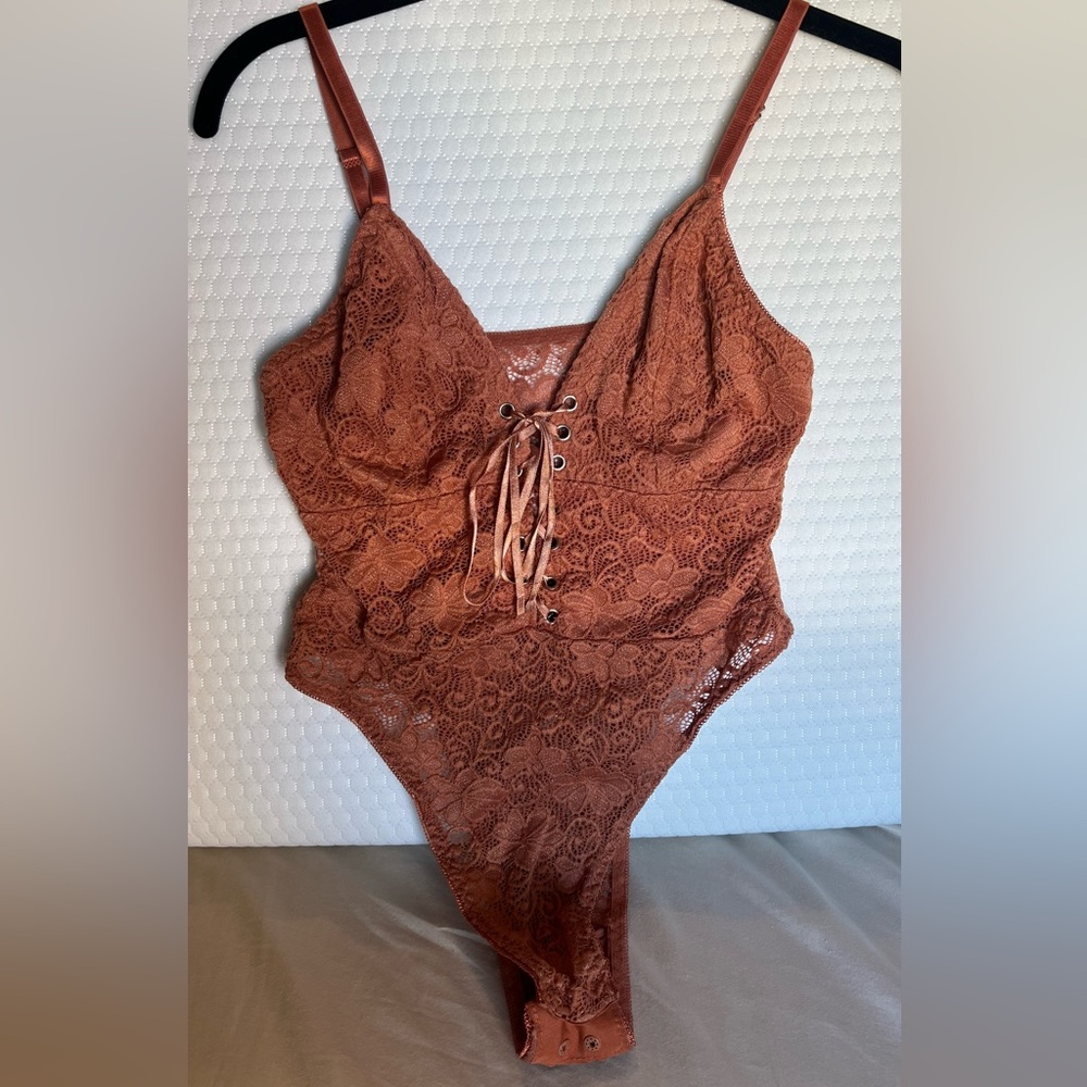 Lace-Up Rust Bodysuit - Size S